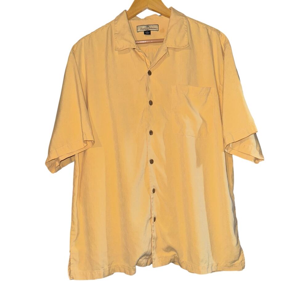 Tommy Bahama Silk Butter Yellow Button Up Aloha Shirt Men's XL Hawaiian Vacation